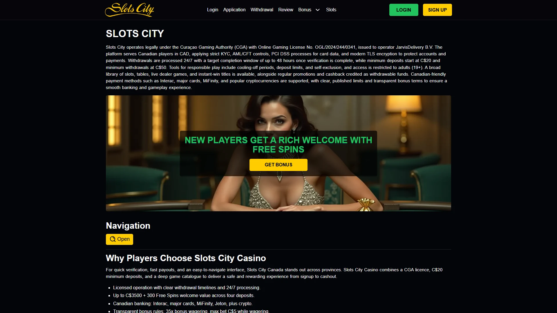 Slots City casino lobby on desktop